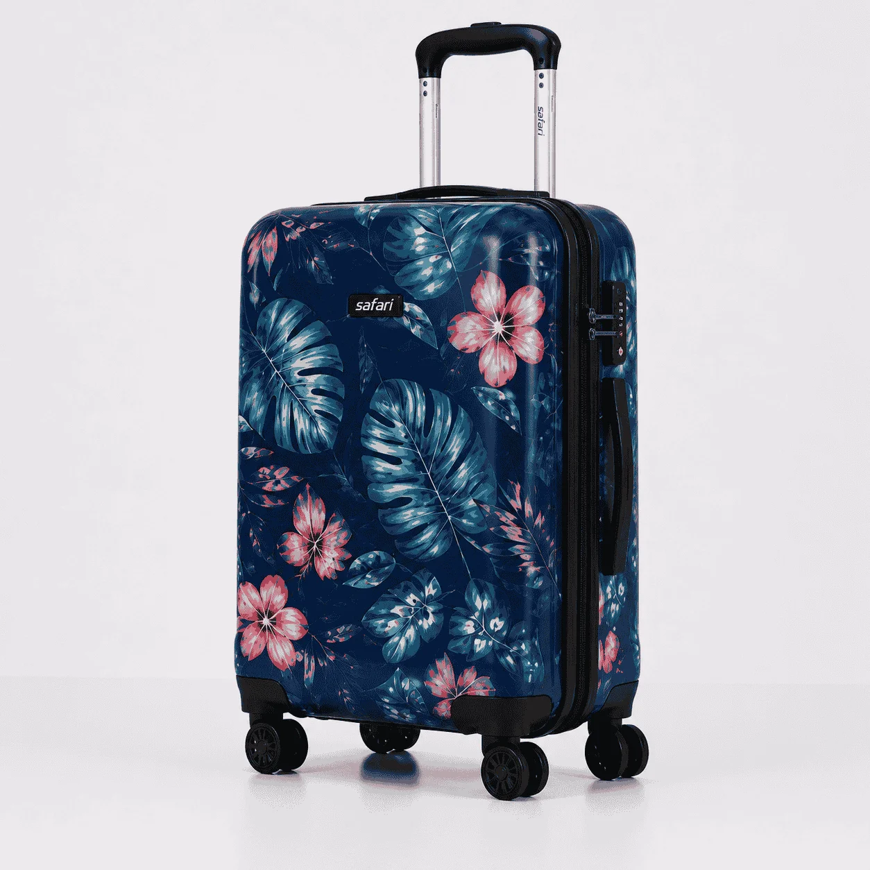 Lrgtbags Navy Blue Tropical Floral Print Trolly Bag